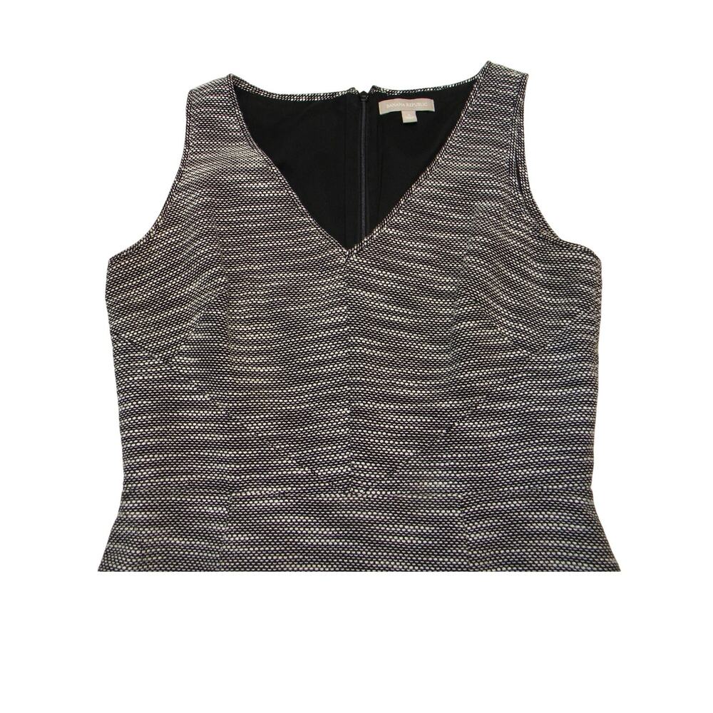 Banana Republic Sheath Dress V-neck Woven Black White Work Classic Layer Size 8 - Picture 2 of 5